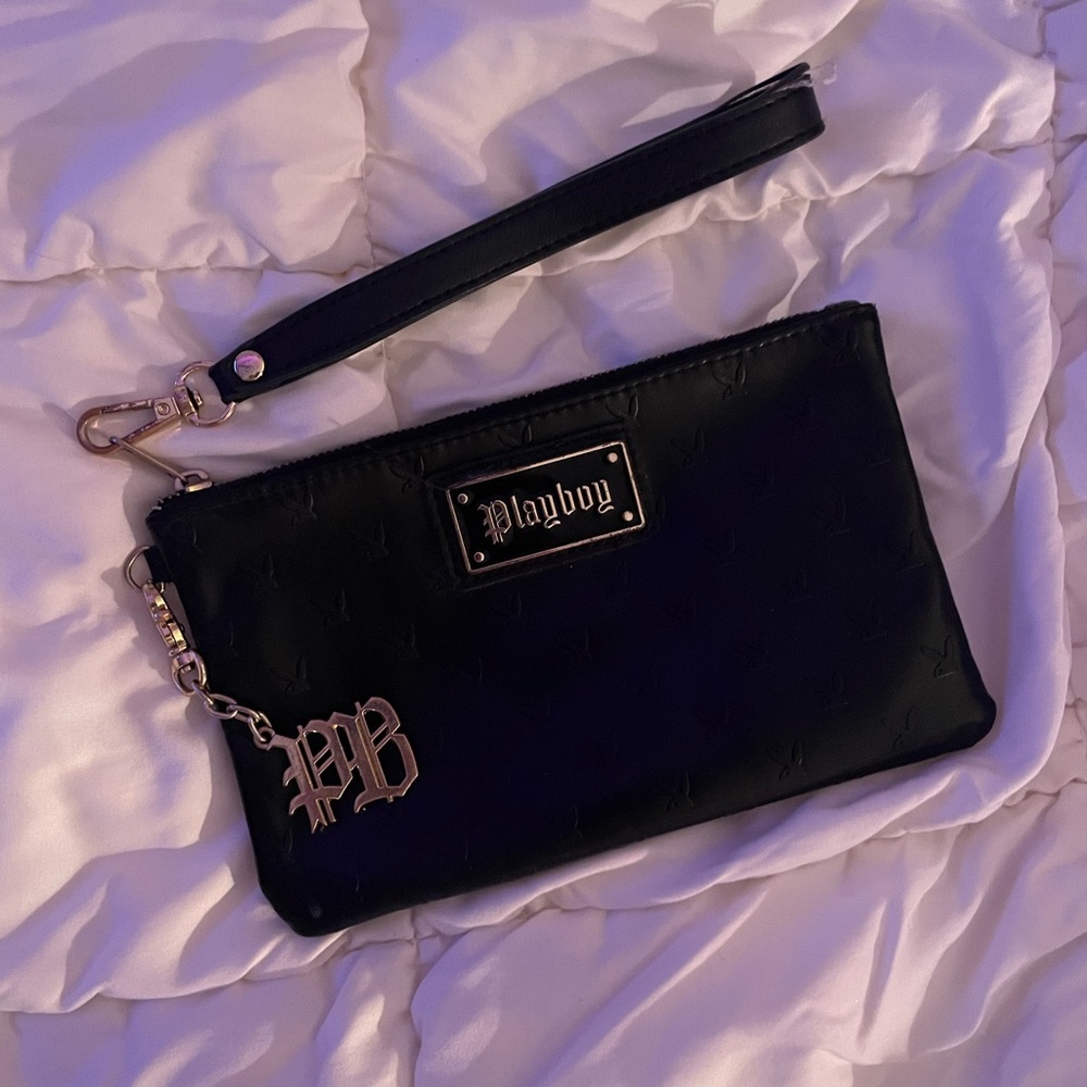 Playboy Black Leather Wristlet Wallet/Pouch
